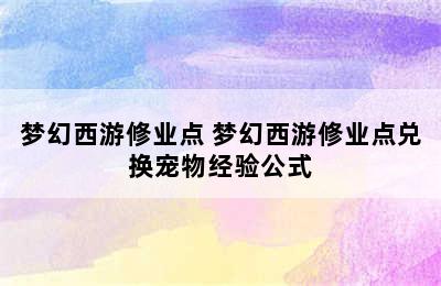 梦幻西游修业点 梦幻西游修业点兑换宠物经验公式